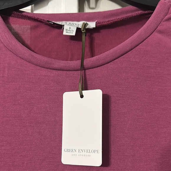 Green Envelope Red Flutter Sleeve Ruffled Blouse - Picture 2 of 2